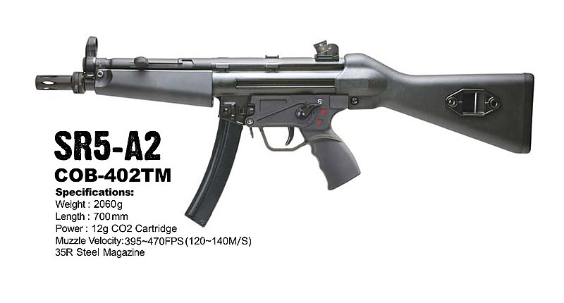 買就送~價值三千塊好禮~SRC SR5-A2 MP5 CO2 衝鋒槍,長槍,BB槍,生存遊戲 後座力 (COB-402TM)
