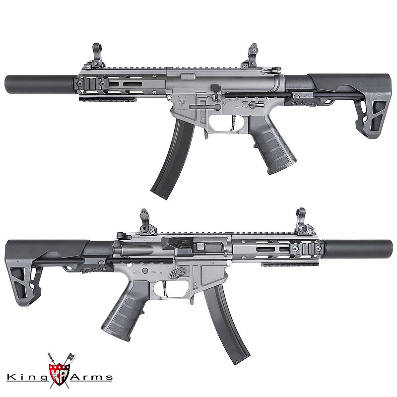 預購-King Arms【金屬灰 M-LOK滅音版】PDW 9mm SBR SD衝鋒槍 長槍 電動槍