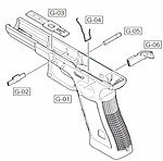 點一下即可放大預覽 -- WE【黑色】GEN3 G17/18/34/35 下槍身總成(零件編號#G-01~06)